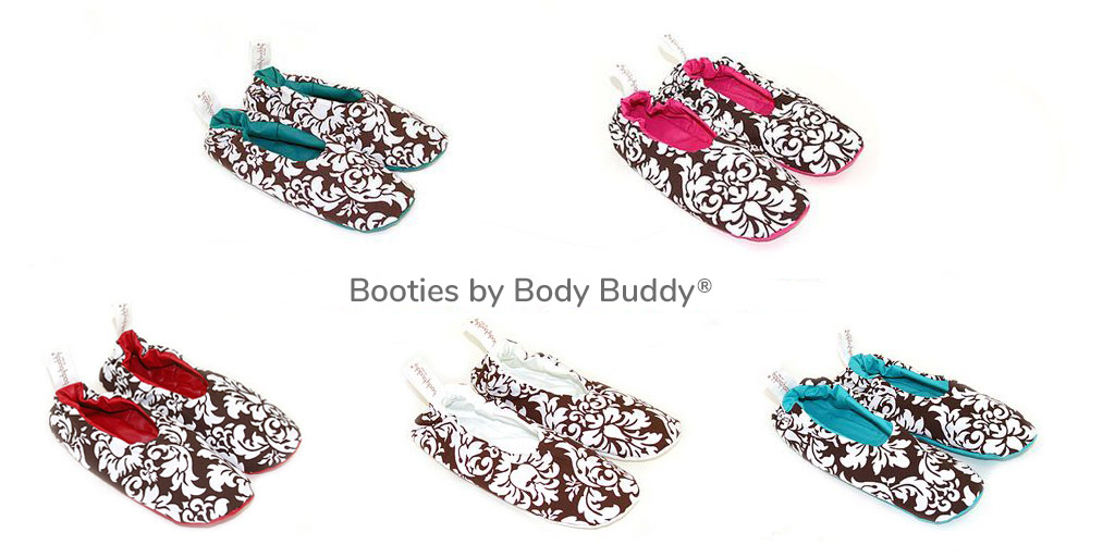 Booties by Body Buddy. Scarlet Red, Teal, Hot Pink, White, Aqua.